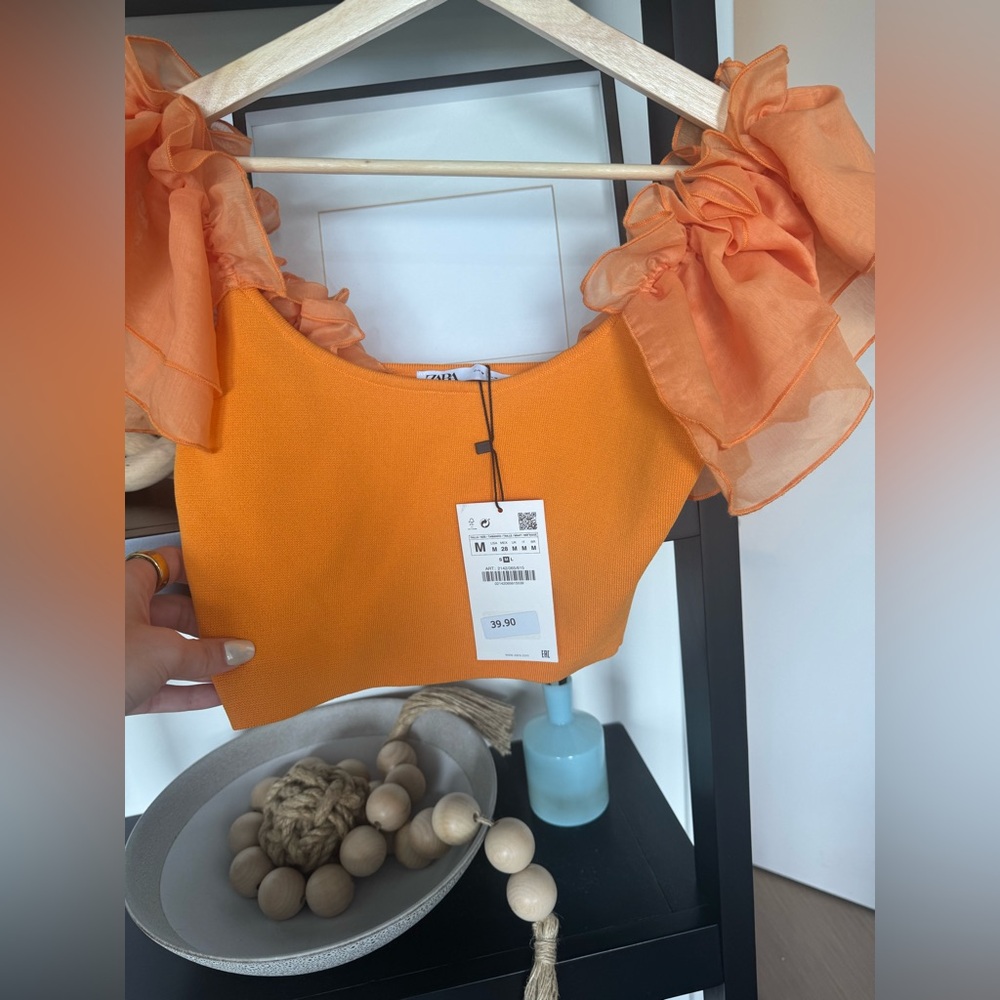 Zara Orange Crop Top with Ruffle Details